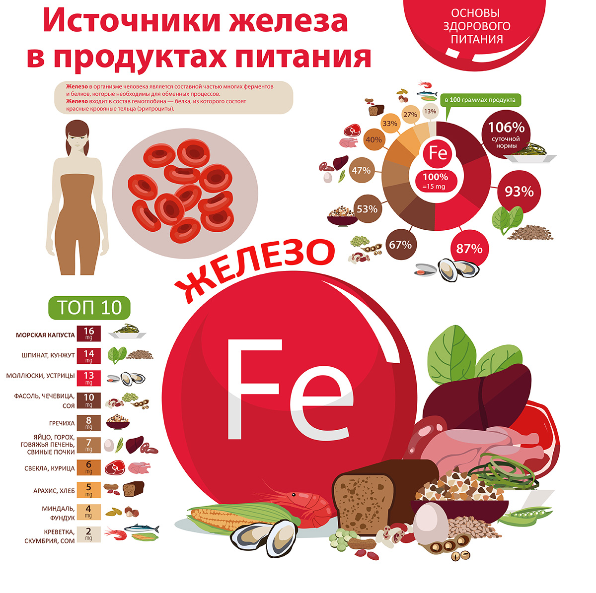 12 доступных продуктов, содержащих много железа: список | parents